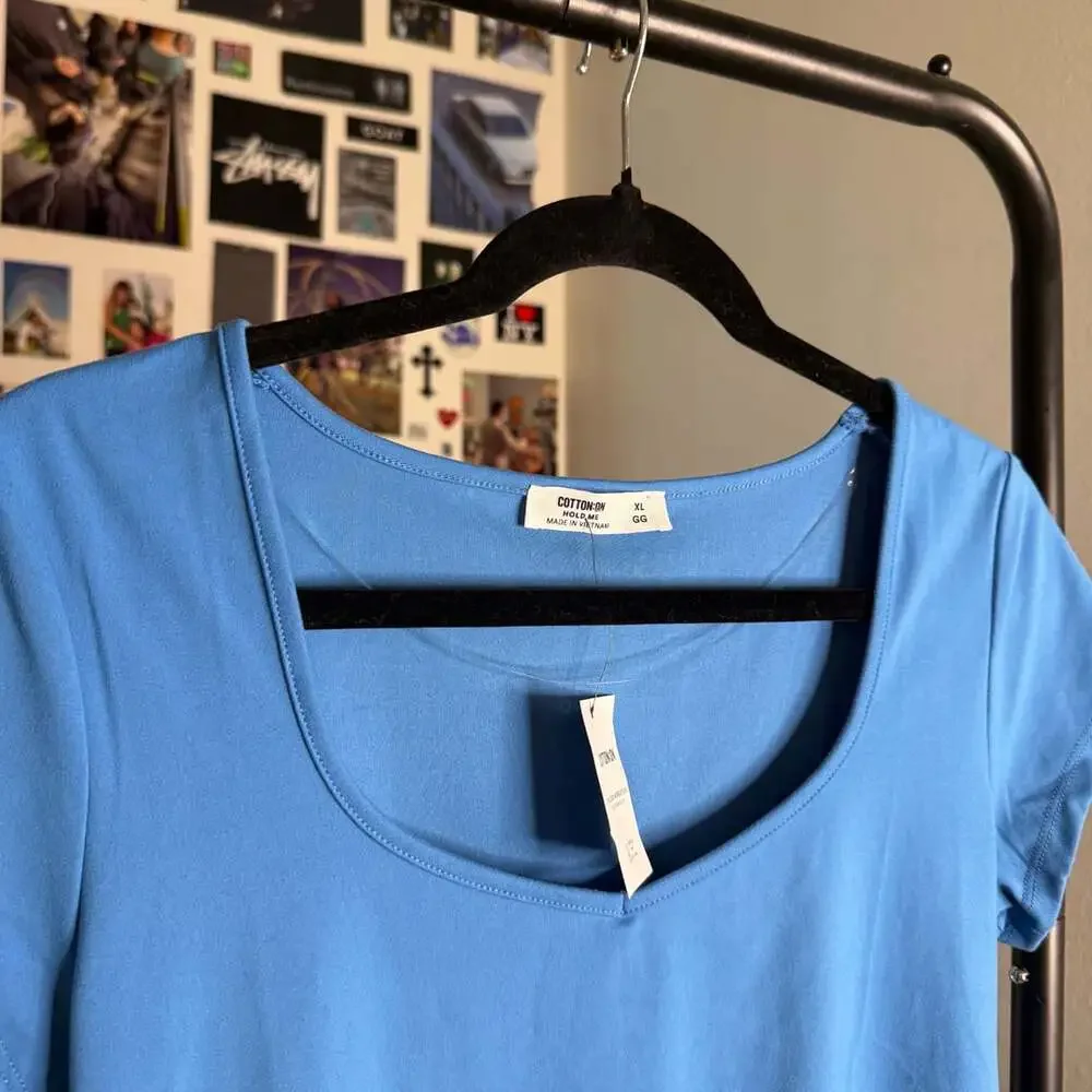 Cotton On Hold Me Tee Size XL Blue Scoop Neck Short Sleeve